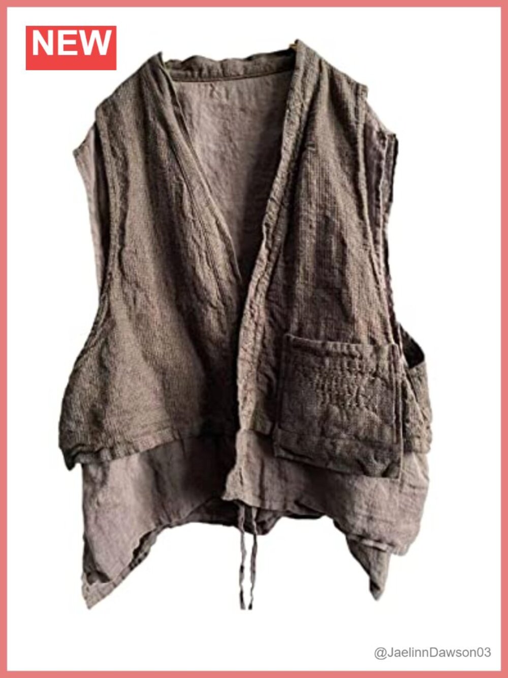 Linen Sleeveless Open Front Kimono Vest with Pockets
